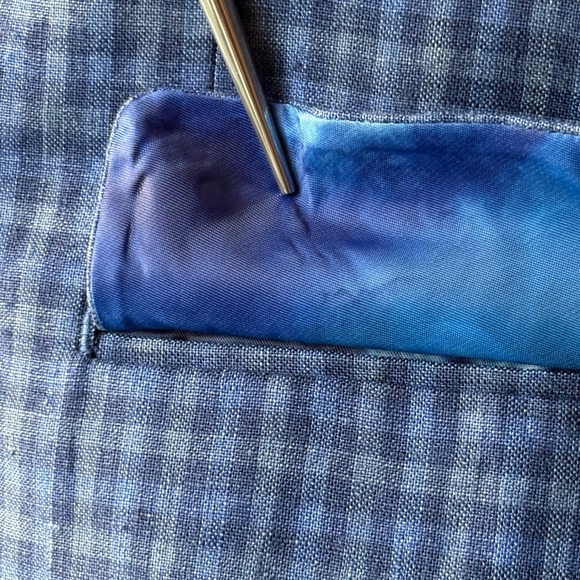 Tallia Linen Gingham Blazer | Size 36-38R | Blue Check Gold‎ Button Sport Coat - Picture 6 of 9